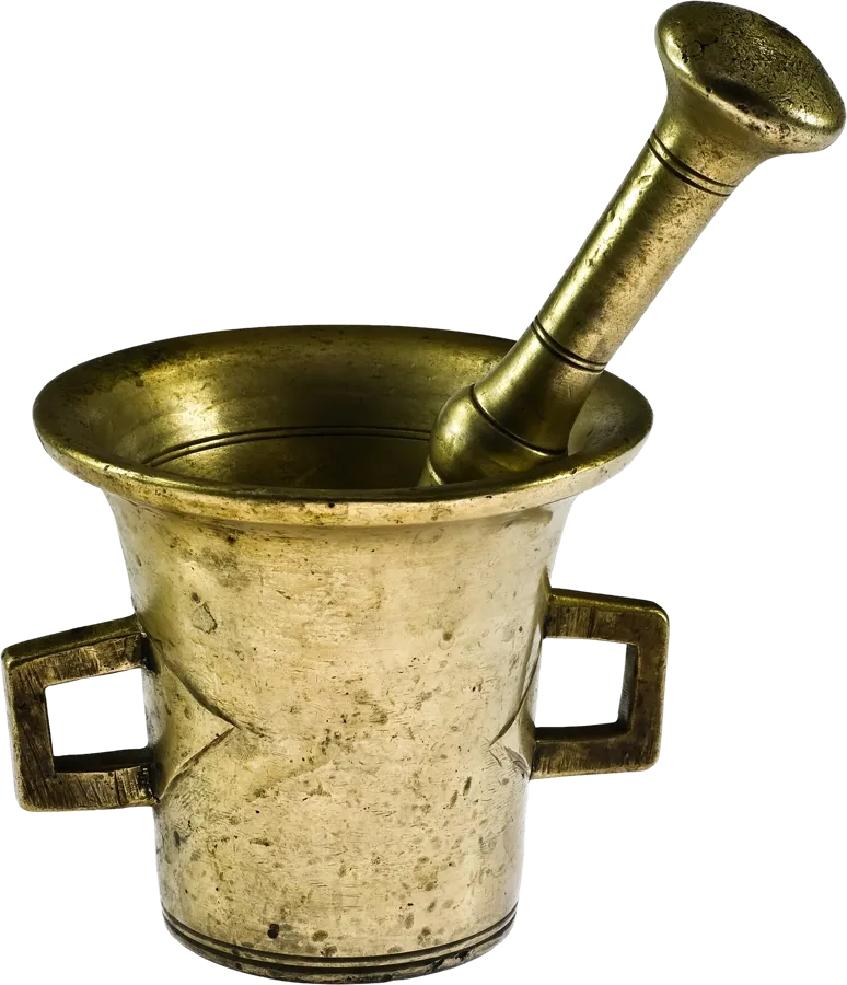 A brass mortar and pestle